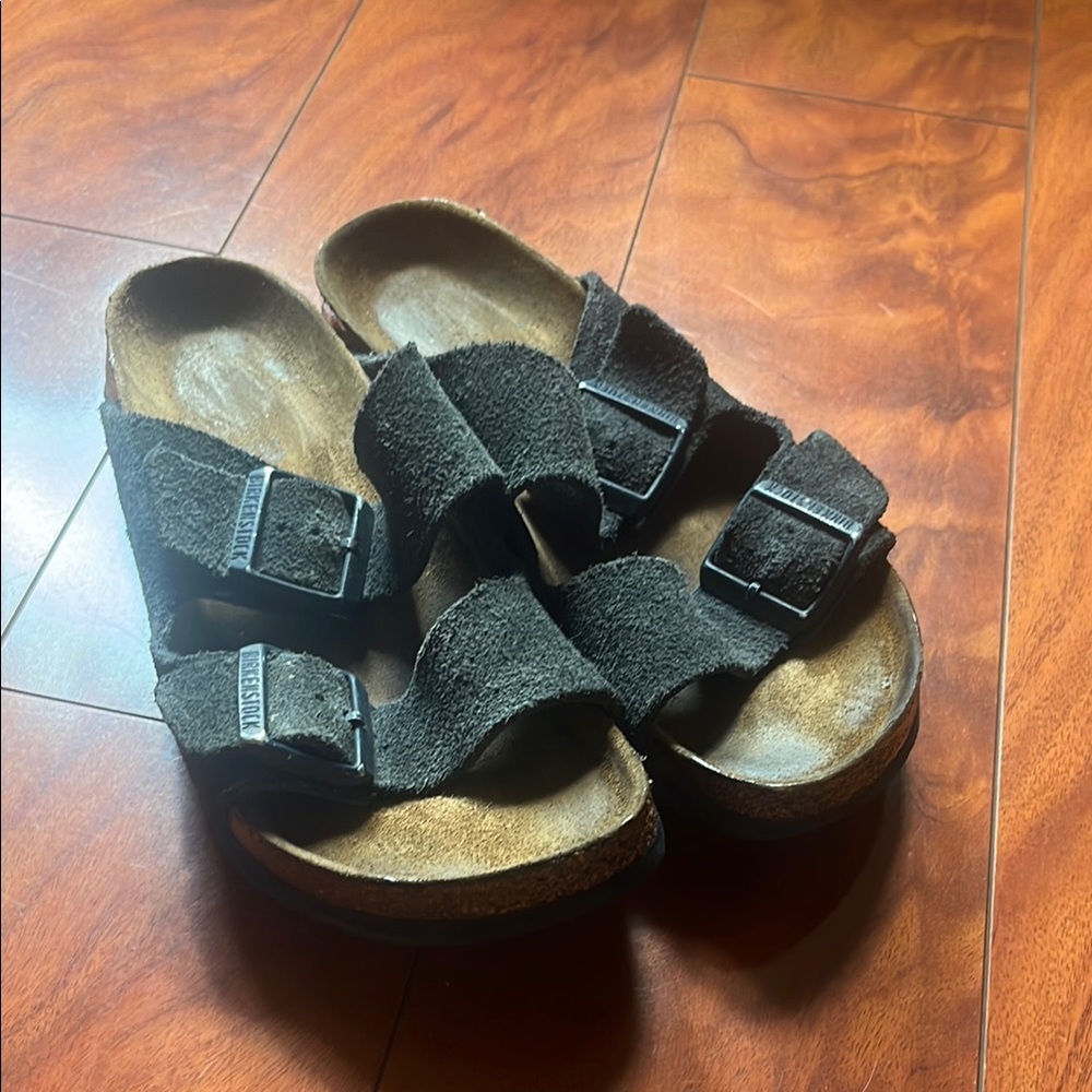 Navy Suede Double Strap Sandals